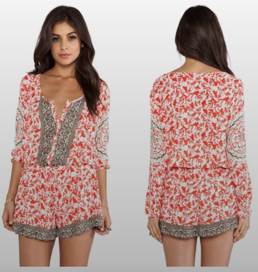 FREE PEOPLE WOMENS SIZE SMALL GARDENIA FLORAL RESORT ROMPER RED WHITE BOHO